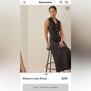 REFORMATION NEW WITH TAGS. Out of stock. Greene linen dress in black.